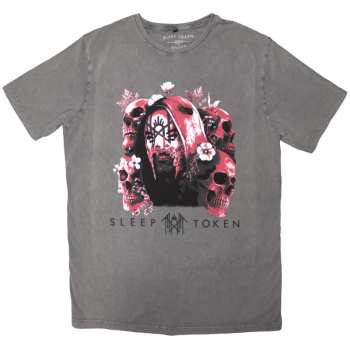 Merce Sleep Token: Sleep Token Unisex Stone Wash T-shirt: Skulls & Flowers (grey) (medium) M
