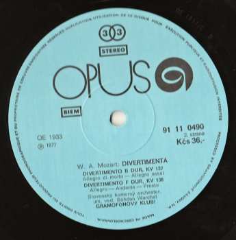 LP Wolfgang Amadeus Mozart: Divertimenti: D Major Kv 136 / B Flat Major Kv 137 / F Major Kv 138 (77 1)