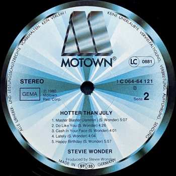 LP Stevie Wonder: Hotter Than July