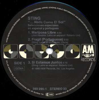 LP Sting: ...Nada Como El Sol (Selecciones Especiales En Espanol Y Portugues)