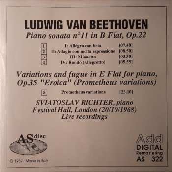CD Ludwig van Beethoven: Piano Sonata N. 11 In B Flat, Op. 22 / Variations And Fugue In E Flat For Piano, Op. 35 "Eroica" (Prometheus Variations)