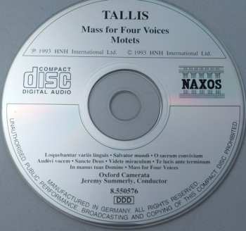 CD Thomas Tallis: Mass For Four Voices • Motets