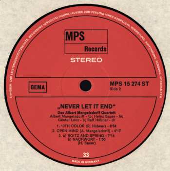LP The Albert Mangelsdorff Quartet: Never Let It End