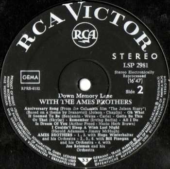 LP The Ames Brothers: Down Memory Lane With The Ames Brothers