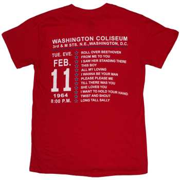 Merce The Beatles: The Beatles Unisex T-shirt: Washington '64 Stars Setlist (red) (back Print) (small) S