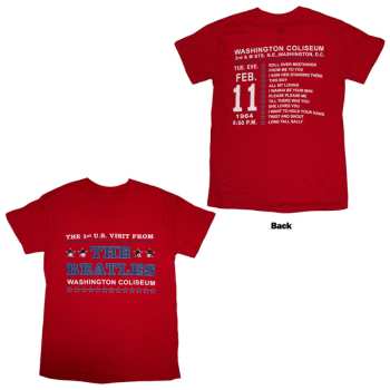 Merce The Beatles: The Beatles Unisex T-shirt: Washington '64 Stars Setlist (red) (back Print) (small) S