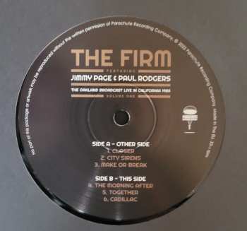 2LP The Firm: The Oakland Broadcast Live In California 1985. Volume One