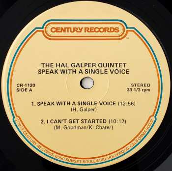 CD Hal Galper Quintet: Speak With A Single Voice