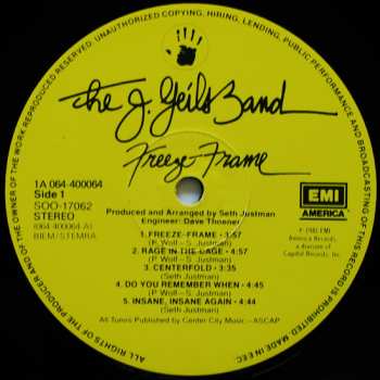 LP The J. Geils Band: Freeze-Frame