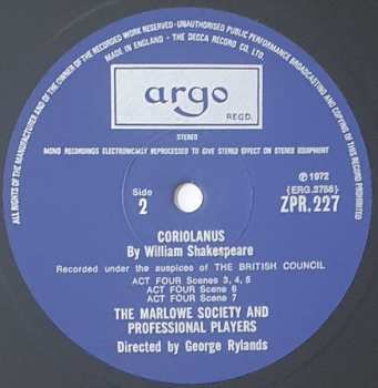4LP/Set di cofanetti William Shakespeare: Coriolanus