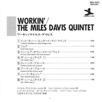 CD The Miles Davis Quintet: Workin' With The Miles Davis Quintet