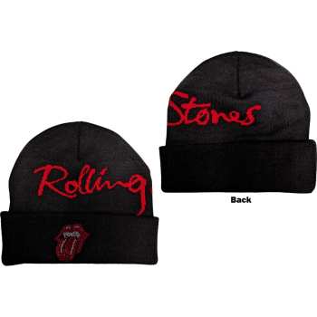 Merce The Rolling Stones: The Rolling Stones Unisex Beanie Hat: Embellished Classic Tongue (back Print)