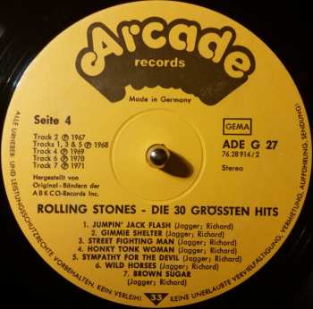 2LP The Rolling Stones: Die 30 Größten Hits In Originalaufnahmen