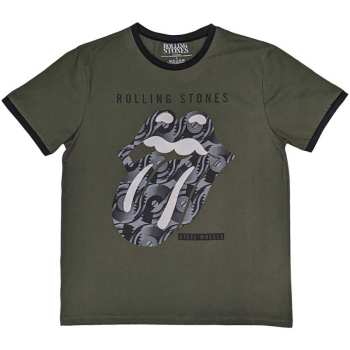 Merce The Rolling Stones: The Rolling Stones Unisex Ringer T-shirt: Black & White Tongue (x-large) Green