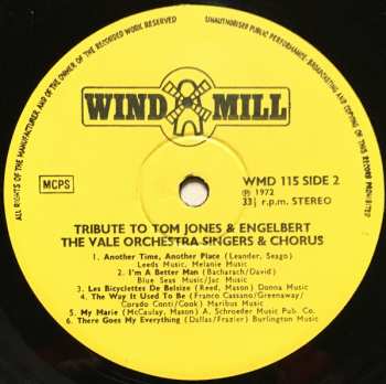 LP The Vale Orchestra With Singers & Chorus: Tribute To Tom Jones And Engelbert