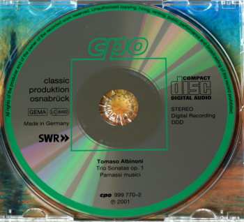 CD Tomaso Albinoni: Trio Sonatas Op. 1