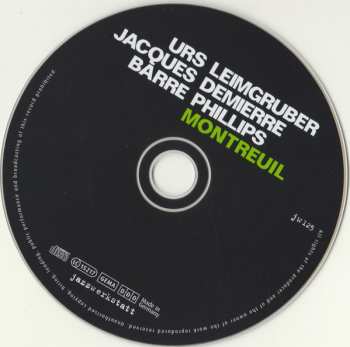 CD Urs Leimgruber / Jacques Demierre / Barre Phillips: Montreuil