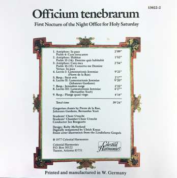 CD Utrechts Studenten Gregoriaans Koor: Officium Tenebrarum