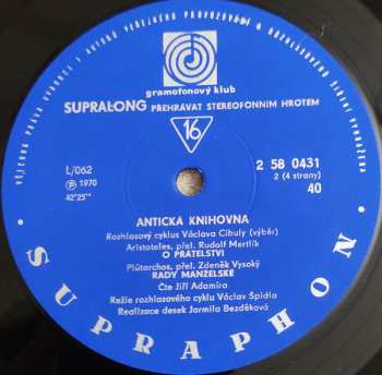 2LP/Set di cofanetti Václav Cibula: Antická Knihovna (Rada Moudrých - Výběr Z Rozhlasového Cyklu) (2x10" + BOX + BOOKLET) RYCHLOST 16!!!