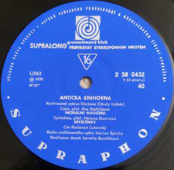 2LP/Set di cofanetti Václav Cibula: Antická Knihovna (Rada Moudrých - Výběr Z Rozhlasového Cyklu) (2x10" + BOX + BOOKLET) RYCHLOST 16!!!