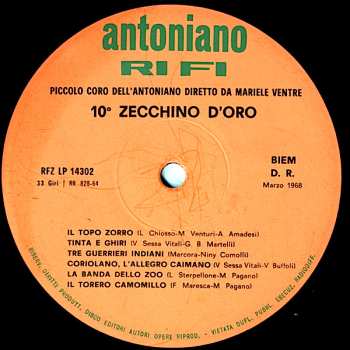 LP Various: 10° Zecchino D'Oro (Nella Versione Televisiva Del Piccolo Coro Dell'Antoniano)