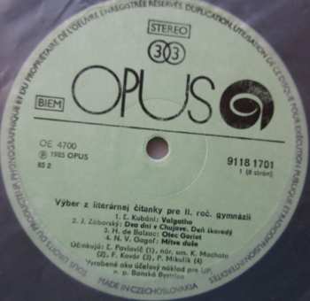 4LP/Set di cofanetti Various: Výber Z Literárnej Čítanky Pre II. Ročník Gymnázií