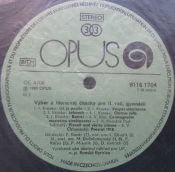 4LP/Set di cofanetti Various: Výber Z Literárnej Čítanky Pre II. Ročník Gymnázií