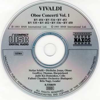 CD Antonio Vivaldi: Oboe Concerti Vol. 1