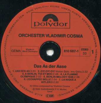 LP Vladimir Cosma: Das As Der Asse (Original Soundtrack)