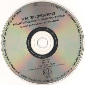 4CD/Set di cofanetti Walter Gieseking: Konzertmitschnitte U. Rundfunkaufnahmen / Public Performances And Broadcasts (From The Collection Of Deutsches Rundfunkarchiv)