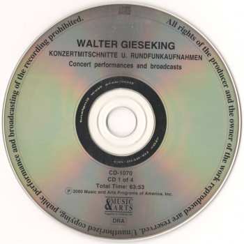 4CD/Set di cofanetti Walter Gieseking: Konzertmitschnitte U. Rundfunkaufnahmen / Public Performances And Broadcasts (From The Collection Of Deutsches Rundfunkarchiv)