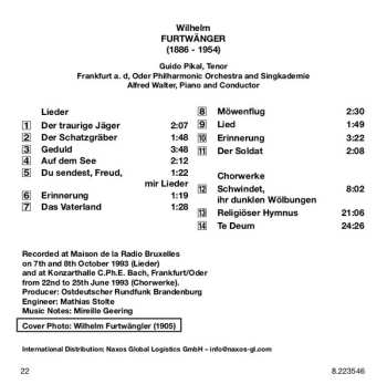 CD Wilhelm Furtwängler: Te Deum / Religiöser Hymnus / Schwindet, Ihr Dunklen Wölbungen / Leider