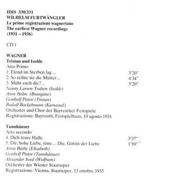 CD Wilhelm Furtwängler: Le Prime Registrazioni Wagneriane = The Earliest Wagner Recordings / Live Recordings 1931-1936 - Tristan Und Isolde, Tannhäuser, Die Walküre, Lohengrin