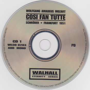 3CD Wolfgang Amadeus Mozart: Così Fan Tutte | Gesamtaufnahme Frankfurt 1951