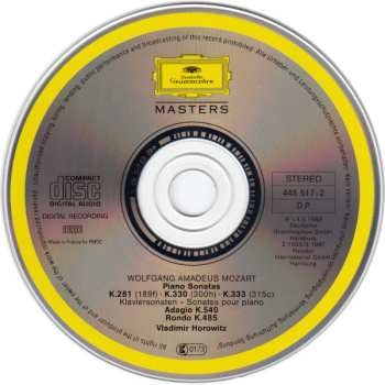 CD Wolfgang Amadeus Mozart: Piano Sonatas K. 281 • K. 330 • K. 333 | Klaviersonaten • Sonatas Pour Piano | Rondo K. 485 • Adagio K. 540 