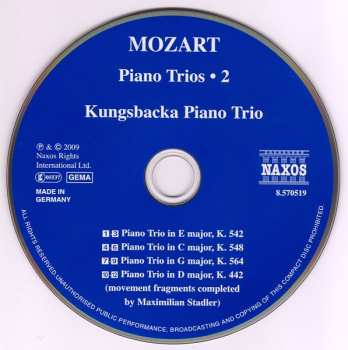CD Wolfgang Amadeus Mozart: Late Piano Trios (K. 542, K. 548 And K. 564)
