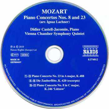 CD Wolfgang Amadeus Mozart:  Piano Concertos Nos.. 8 & 23 (arr. Lachner)