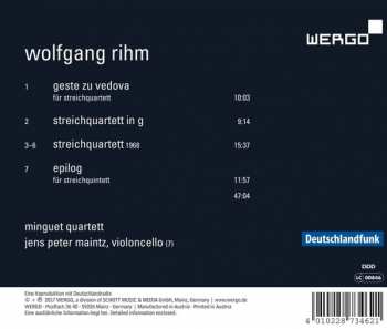 CD Wolfgang Rihm: Geste Zu Vedova; Streichquartette; Streichquintett